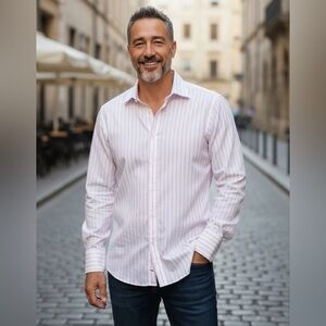 Gucci Pink Striped Dress Shirt 44 17.5